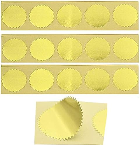 MDLG 100pcs Embossing Stickers Blank Metallic Gold Certificate Seals Embossed Foil Stickers Scallop Edge Stickers Embosser Stamp Sealing Blank Certificate Self-Adhesive Stickers Notary Seals(Gold)