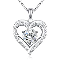 DALOJOE Moissanite Heart Necklaces for Women, 1-3 Carat Moissanite 925 Sterling Silver Necklace, Anniversary Present for Women, Birthday Gifts for Wife, Jewelry Gifts for Christmas, Valentine's Day