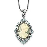 925 Sterling Silver Crystal Resin Cameo 16 Inch Chain Necklace Pendant Charm Fancy Fine Jewelry For...