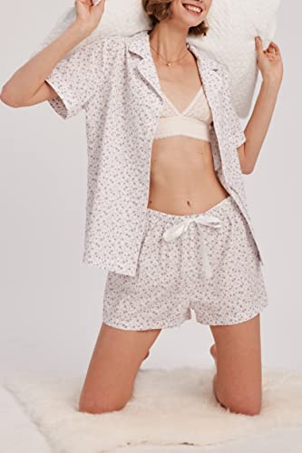 Ekouaer Women's 100% Cotton Pajamas Set Pjs Sets Short Sleeve Sleepwear Button Down Nightwear Soft Lounge Sets #TOP2