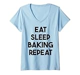 Photo Gallery donna baker funny - eat sleep baking repeat maglietta con collo a v Photo Gallery donna baker funny - eat sleep baking repeat maglietta con collo a v