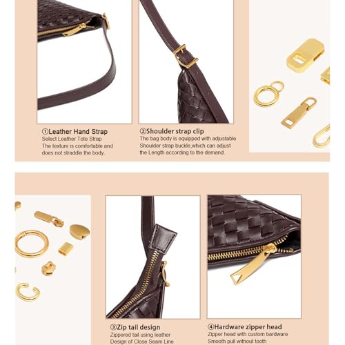 Image of Shoulder Handbags Shoulder Bag for Women Totes Woven Vegan Leather Bag Hand Bag Working Lightweight Bags With Zipper