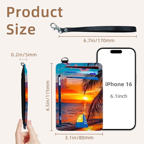 Credit Holder Slim Wallet, PU Leather RFID Blocking, Women & Men Front Pocket Small Card Holder, Credit Card Wallet with Wristlet, Convenient Travel Business, Seaside Sunset2