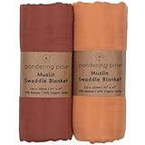 Organic Muslin Swaddle Blanket - Baby Receiving Blankets Neutral - Organic Muslin Solid Color Swaddle Blankets, Earth Tone Collection, XLarge Soft and Breathable, 2 Pack, 47' x 47'
