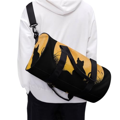 Sac week-end duffel bag chat noir lune en format compact 45cm - 6
