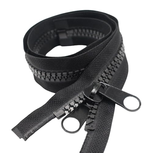 YaHoGa 2PCS #10 48 Inch Separating Large Plastic Zippers Black Tape with Double Pull Tab Slider Heavy Duty Zippers for Sewing, Sleeping Bag, Boat, Canvas, Cover, Trampoline, Dog Bed, Tent (48' 2pcs)