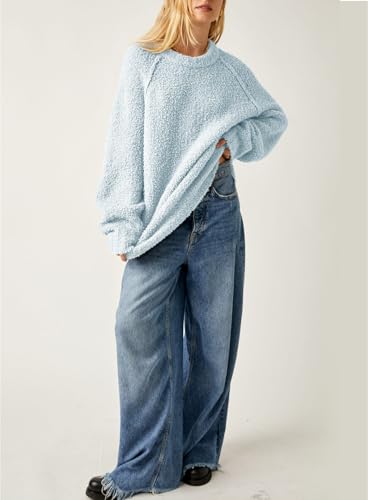 Image of Beaully Women's Oversized Crewneck Sweaters | Oversized style, Tunic sweater, Fuzzy knit, Soft knit, Loose fit, Drop shoulder