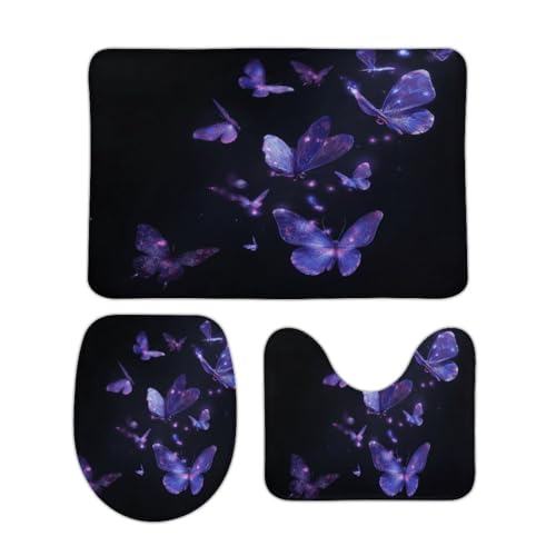 Evite resbalones con este juego de alfombras de baño de 3 piezas antideslizante con mariposas 4