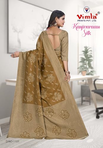 Image of Vimla Women's Kanjivaram Silk Uniform Saree and Unstitched Blouse Piece | Office School Uniform Saree For Women | Sari for Women