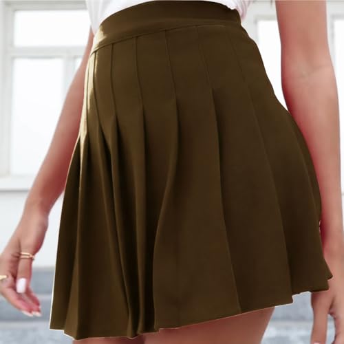 Image of Girstunm Women's Pleated Skirt Mini Skater Basic Skirts High Waist School Girls Uniform Short Cheerleader Skirt