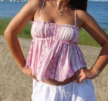 Women Babydoll Tank Tops Y2K Square Neck Smocked Bow Cami Tops Cute Floral Print Ruffled Hem Crop Top - Image 3