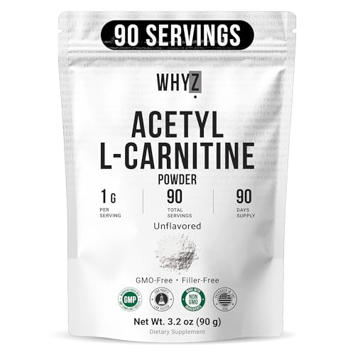 Pure Acetyl L-Carnitine Powder (ALCAR) Unflavored Acetyl-L-Carnitine HCl Supplement Powder with Smooth Texture for Easy Mixing Non-GMO, 3.2 oz (90g)