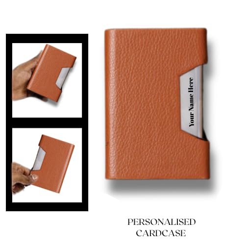 Image of 2-in-1 Card Holder and Metal Pen Gift Set, Black Leather Steel Business Card Case, Corporate Gift Set (Tan)