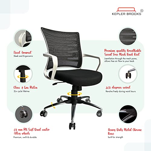 Image of Kepler Brooks Office Chair | 1 Year Warranty | Office Chairs for Work from Home, Chair for Office Work at Home, Ergonomic Chair, Computer Chair, Mid Back Chair, Heavy Metal Base - Dazzle (Black)
