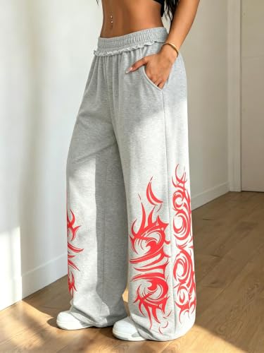 ZAFUL Womens Wide Leg Sweatpants Y2K Gothic Graffiti Sweat Pants - image 3