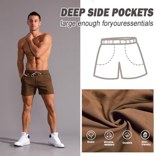 Image of Men 5.5 /7 Inch Cotton Sweat Shorts Men Cotton Workout Short with Pockets