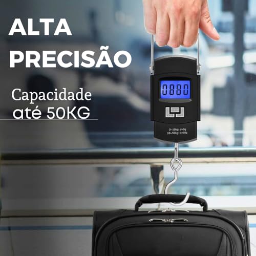 Balança Digital Portátil Bagagem Pilhas Inclusas Capacidade 50KG LCD Prática Alça Reforçada em Aço I