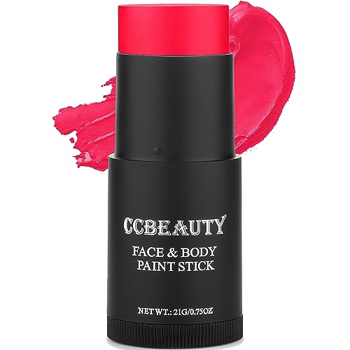 CCbeauty Neon Pink Face Paint Stick, UV Pink Face Painting Kit, Full Coverage SFX Makeup Foundation, Professional Non-Toxic Body Paint for Halloween Costume Cosplay Party, Glow In The Dark Makeup