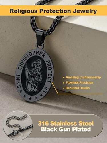 Image of U7 Saint Michael Necklace for Men,Stainless Steel /18K Gold Plated St Michael Archangel /Saint Benedict /Saint Christopher Pendant Amulet Necklace for Men Women