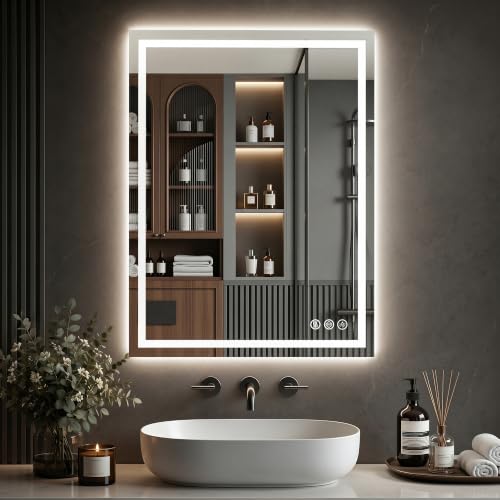 Miroir de salle de bain à LED rétroéclairé rectangulaire anti-buée réglable 3 couleurs - 2
