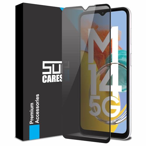 Image of SupCares Privacy Tempered Glass for Samsung Galaxy A14, Galaxy M14 and Galaxy F14 (6.6 Inch) With Installation Kit | Military-Grade Gorilla Screen Protector | Edge to Edge Coverage | Black