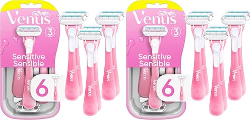Image of Gillette Venus Sensitive Disposable Razors for Women with Sensitive Skin, Delivers Close Shave with Comfort, 6 Count, (Pack of 2)
