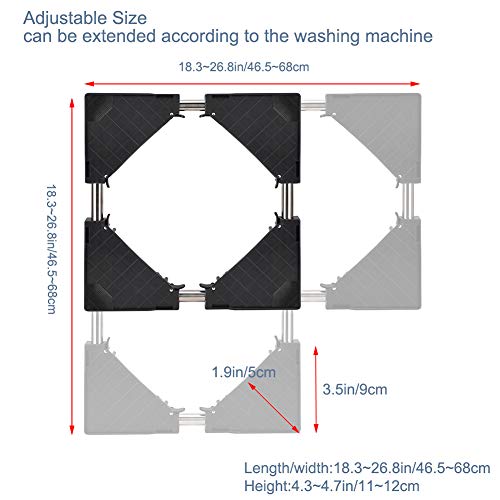 Washing Machine Stand sanyi Multi-functional Movable Adjustable Base Mobile Roller with 4×2 Locking Rubber Swivel Wheels and 4 Strong Feet for Washing Machine, Dryer and Refrigerator (Black) - Thumbnail 5
