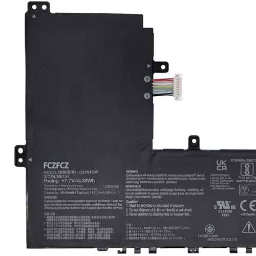 Image of C21N1807 Battery 38Wh 4940mAh Replacement for Asus ChromeBook C223NA C223NA-DH02 C223NA-GJ0025 VivoBook E12 E203NA-FD020TS E203NA-FD048T Series C21PICH 0B200-03040000 2ICP4 /59 /134 7.7V