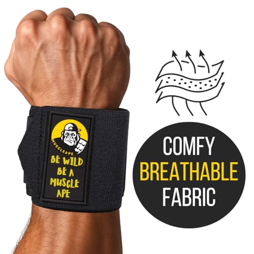 Image of Muscleape Wrist Wraps for Weightlifting - Adjustable Gym Wrist Support with Thumb Loop- Flexible Lifting Straps for Men & Women - Powerlifting, Bench Press, Crossfit & Other Sports.