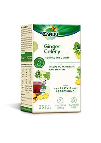 Image of Zandu Ginger Celery Herbal Infusion, a Herbal Tea Enriched with Ayurvedic Ingredients (25 Tea Bags)