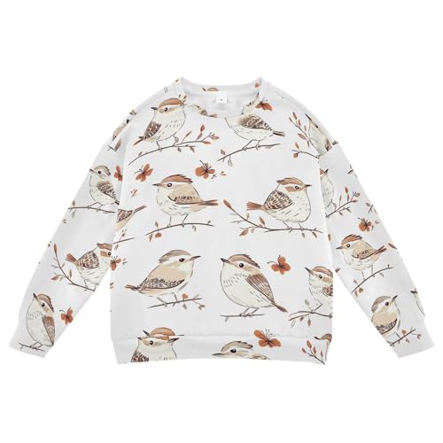 JUNZAN Cute Carolina Wren Birds White Kids Boys Pullover Hoodie Long Sleeve Hoodie for Boys Sports 4T