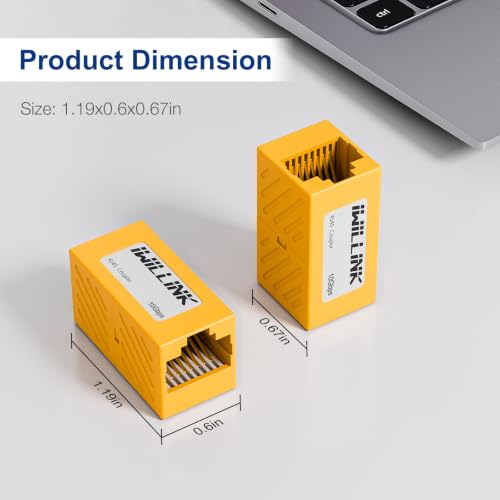 Image of iwillink RJ45 Coupler Ethernet Connector, Female to Female, 50 Pack, Yellow | Extender Adapter, For Cat7 Cat6 Cat5e Cat5 Ethernet Cable Female Connector