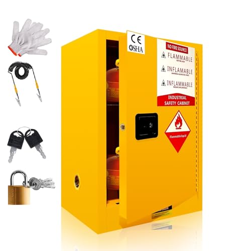 POWKOL Explosion Proof Flammable Storage Cabinet, Thick Fireproof Safety Cabinet with Adjustable Shelves and Locker, Galvanized Steel Safety Cabinet for Industrial and Commercial (23.23x18.11x35 in)