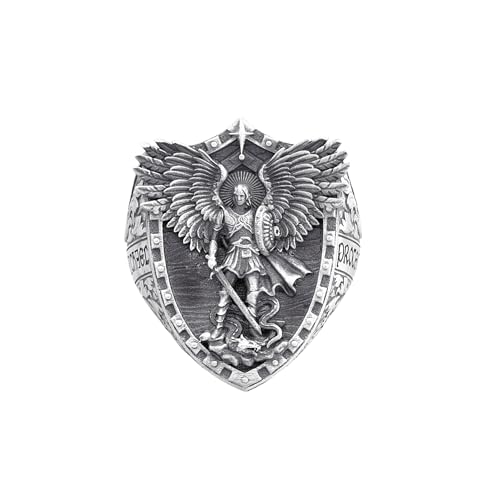 Archangel Michael Dragon Wings Seal Signet Ring For Men, Christian Rings, 925 Sterling Silver Ring, Gift Rings2