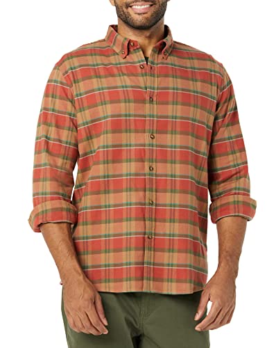 Goodthreads Men's Standard-Fit Long-Sleeve Stretch Oxford Shirt, Brick Red, Plaid, Small