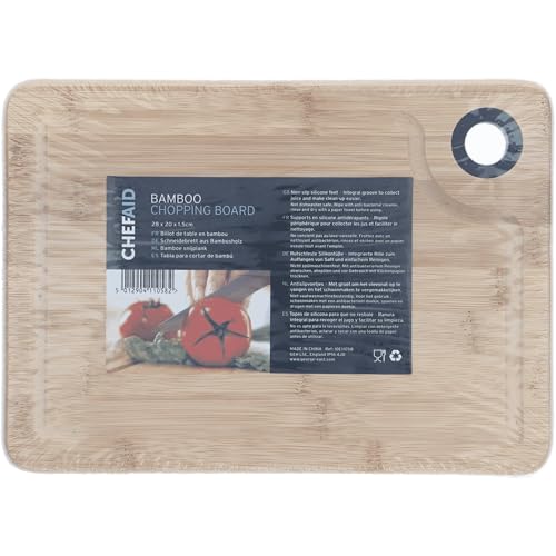 Chef Aid Bambus-Schneidebrett, 28 x 20 x 1,5 cm, Ökologisches und Langlebiges Küchenbrett für die Essenszubereitung