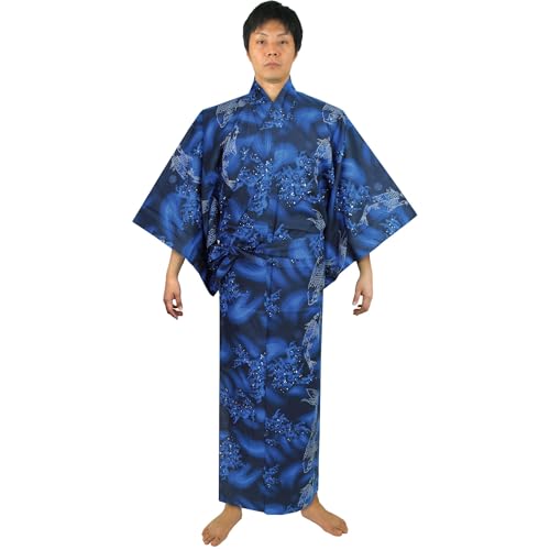 Edoten Japanese Print Yukata (With an Obi Belt) Relax Casual Carp (Blue) L