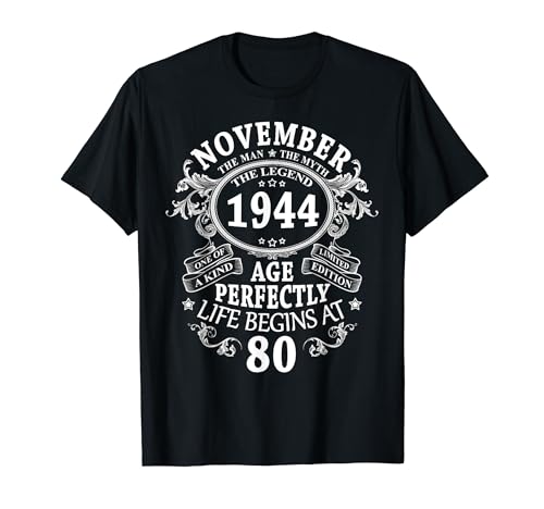 Regalo 80 Años Cumpleaños Hombre Mujer Noviembre 1944 Camiseta