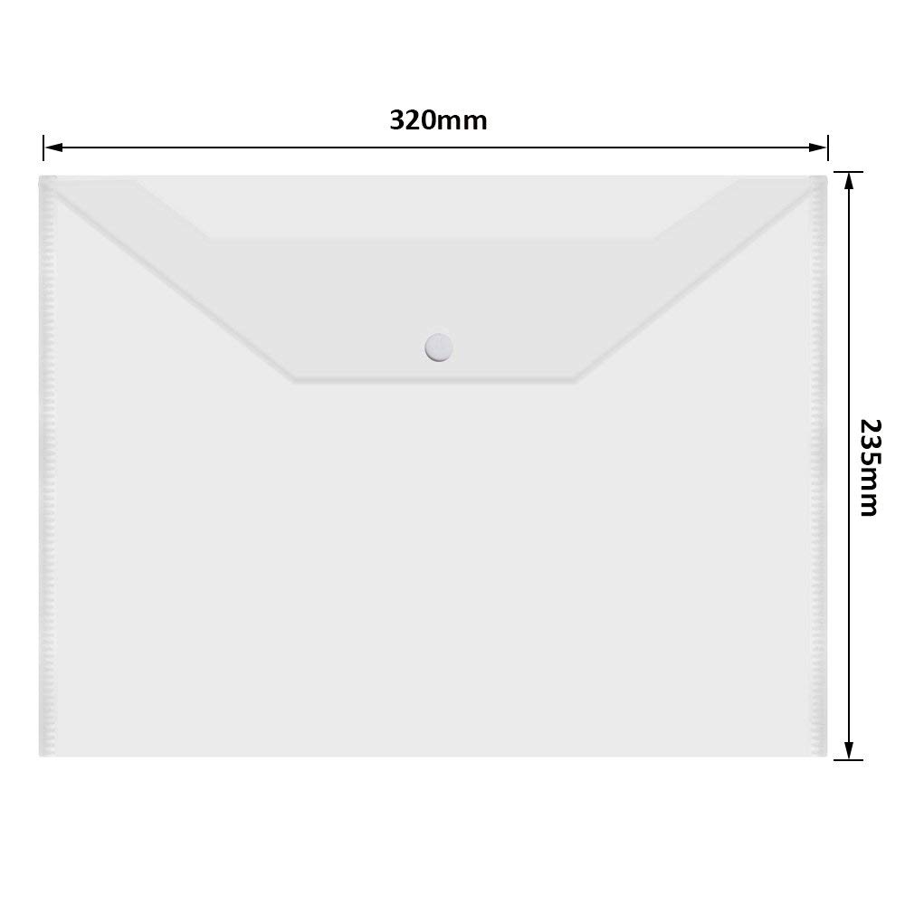 Acrux7 48 buste trasparenti per documenti formato A4 con bottone a pressione, buste in plastica, impermeabile, per scuola, casa, ufficio