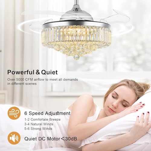 Image of 48'' Crystal Fandelier Ceiling Fan with Light, Chrome