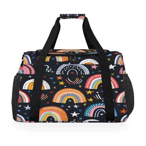 Cute Retro Rainbow Travel Bag for Men Women, Duffle Sport Gym Bag, Carry On Weekender Overnight Bags for for Airplane, Trip, Workout, Yoga, Dance