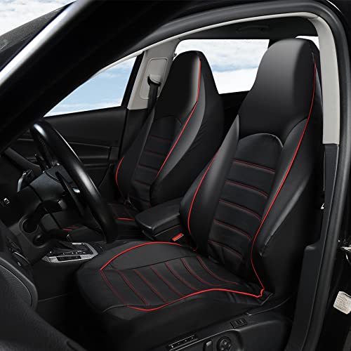 TOYOUN Classic Universal PU Leather Car Seat Covers Full Set High Back Bucket Seat Cover - Fit Most Cars, Trucks, SUVS, or Vans 2 PCS Red Trim Auto Seat Covers Set Car Seat Protector, Red - Image 3