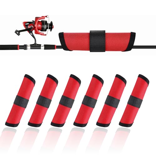 Creztail 6Pcs Fishing Hook Covers, 5.9 Inch Fishing Lure Covers, Lure Shield, Tackle Wraps for Most Fishing Rods，Roll Up Fishing Lure Wraps to Keep Fishermen Fishing Safe for Fishing Rod (Red)
