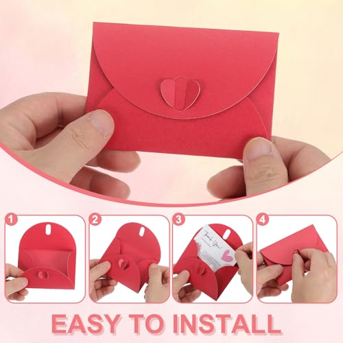 PATIKIL Mini Kartenumschläge 103x72mm Niedliche Kartenhalter Mit Herzverschluss Für Geburtstage Hochzeiten Gastgeschenke Geschäftskarten Grüßkarten (Rosa, 50 Stück)