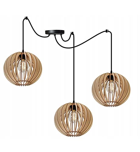 Light-Home Abat Jour Suspension Luminaire Lustre Araignée - Moderne Abat Jour Plafond pour Chambre Salon et Cuisine - en Metal et Bois - À 3 Lumières - E27...