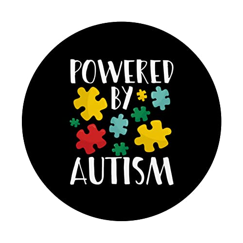 Powered By Autism Advocate For Autism Awareness PopSockets Swappable PopGrip, Black - Image 3