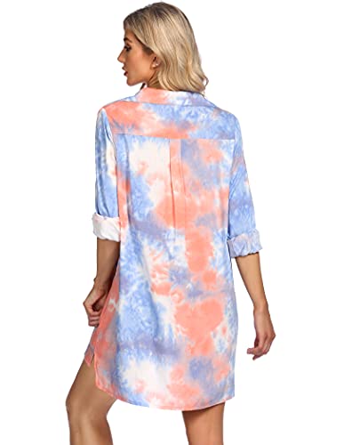 Sheshow Women's Swimsuit Cover Ups Button Down Bathing Suit Summer Beach Dress Blue Tie Dye S #TOP3
