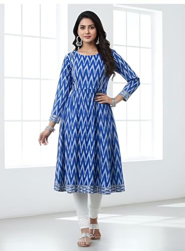 Image of Cotton Pochampally ikat unstitched blouse, Kurthi, long frock fabric material for women (1 meter, 2 meters & 3 meters)