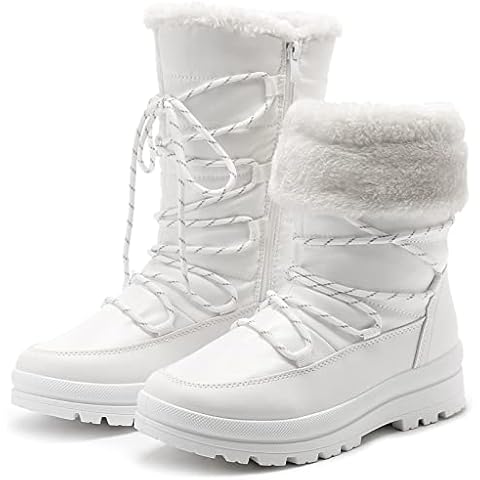 HEAWISH Women’s Winter Snow Boot Fur Lined Mid Calf Warm Boots(White, US10) Cover