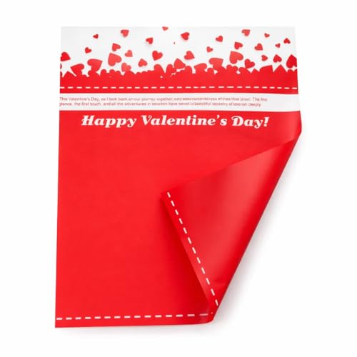 Image of Oasis - 20 Sheets Korean Style Waterproof Premium Bouquet Wrapping Sheet (58cm x 58cm, 60 Microns) | Valentine Special Design, Giftwrap for Flowers & DIY Gift Wrapping Paper For Valentines Day - Red